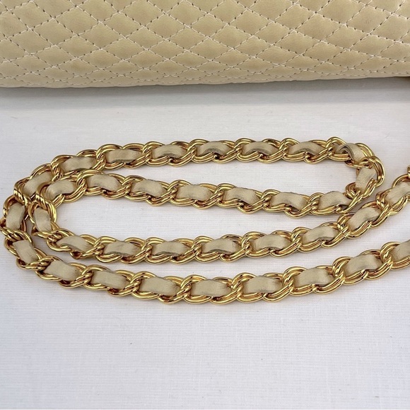 Bally Lambskin Leather Quilted Crossbody Bag with Gold Tone Chain in Cream - Picture 13 of 16